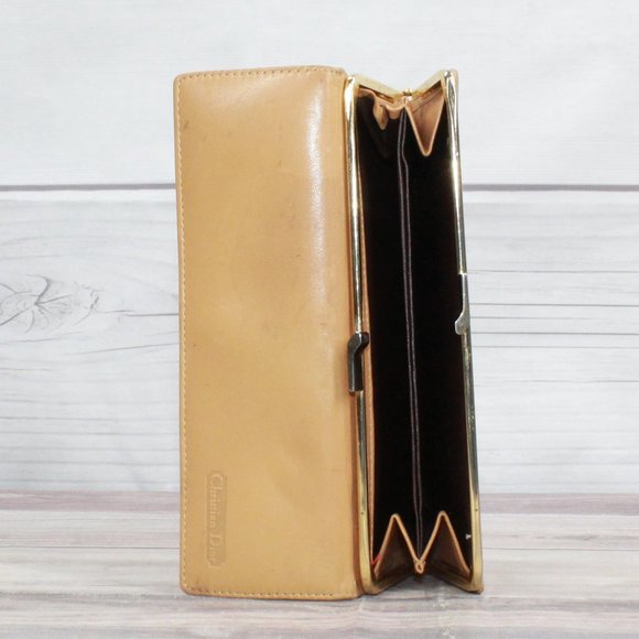 Vintage! Christian Dior Tan Leather Calfskin Kisslock Pouch Wallet - Picture 9 of 10